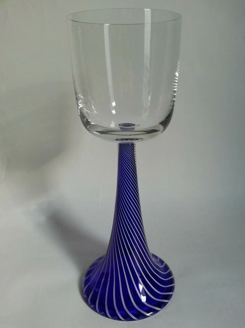 RARISSIME TRES GRAND VERRE VASE en CRISTAL SAINT LOUIS pied COULEUR BLEU 31,7cm
