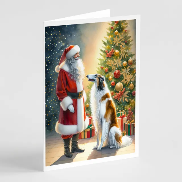 Borzoi and Santa Claus Greeting Cards and Envelopes Pack of 8 DAC4077GCA7P