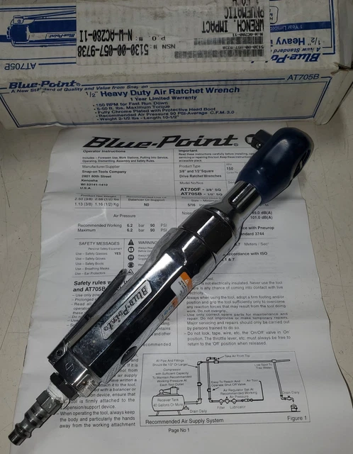 Blue Point 1/2" Drive Air Ratchet AT705B 5130-00-057-9738 AT705