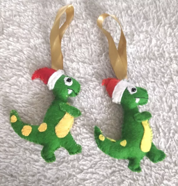 Set di 2 decorazioni/regali per albero di Natale/rex in feltro T-Rex fatti a mano