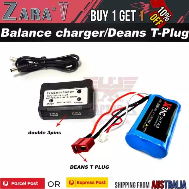 Li-ion 7.4v 2000mah Deans T Plug Battery / Balance Charger 3 Pins For RC Car Toy