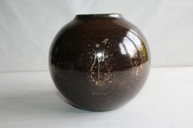 Vase boule vintage grès Saint Amand en Puisaye signé Michel Denise Pointu N°2