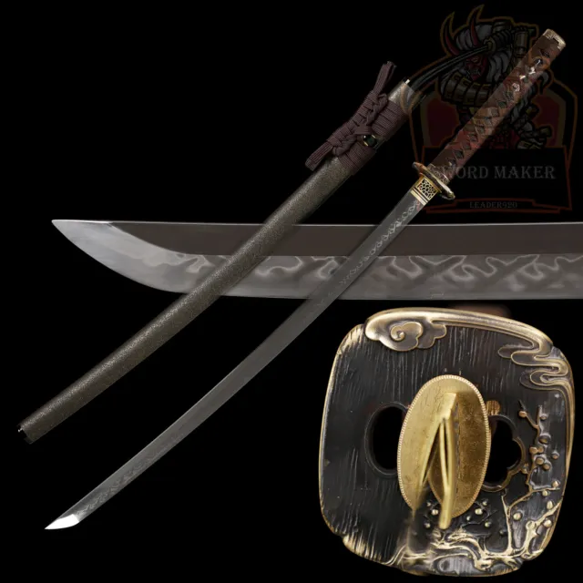Handmade Japanese Samurai Katana Clay Tempered L6 Steel Blade Sword Full Tang