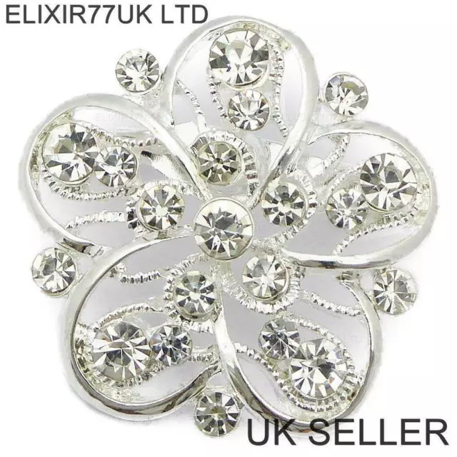 Job Lot Silver Diamante Flower Pin Brooch Wedding Bouquet Bridal Ladies Broaches