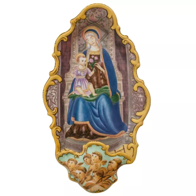 Bénitier majolica porcelaine ange religion style antique 34cm