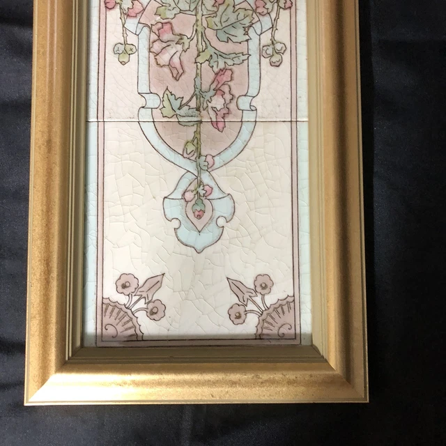 Circa 1900 framed Art Nouveau  4 Tiles Floral 12