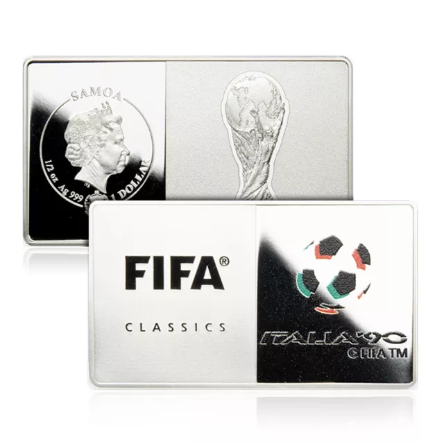 World Cup 1990 Italy FIFA Football Championship Silver Coin Bar Samoa $1 Dollar