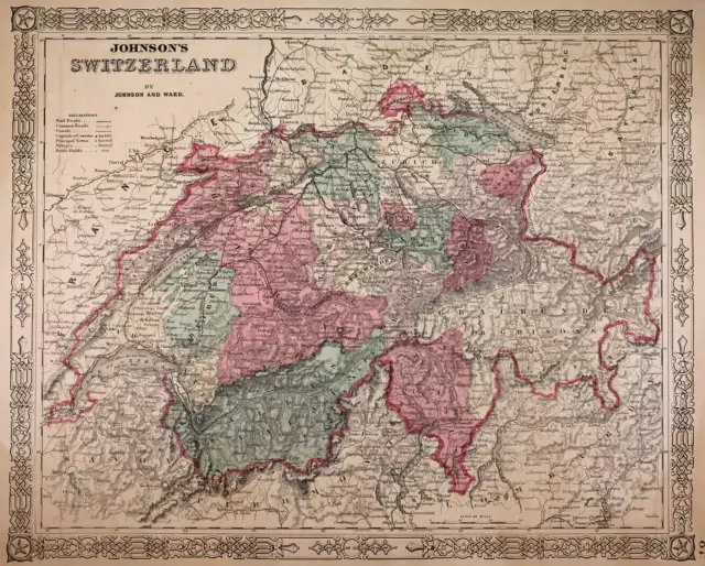 Authentic 1866 Johnson's Atlas Map ~ SWITZERLAND ~ FreeS&H    Inv#84