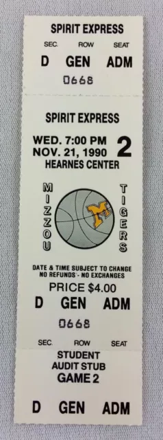 1990 11/21 Spirit Express at Missouri Tigers Basketball Full Ticket