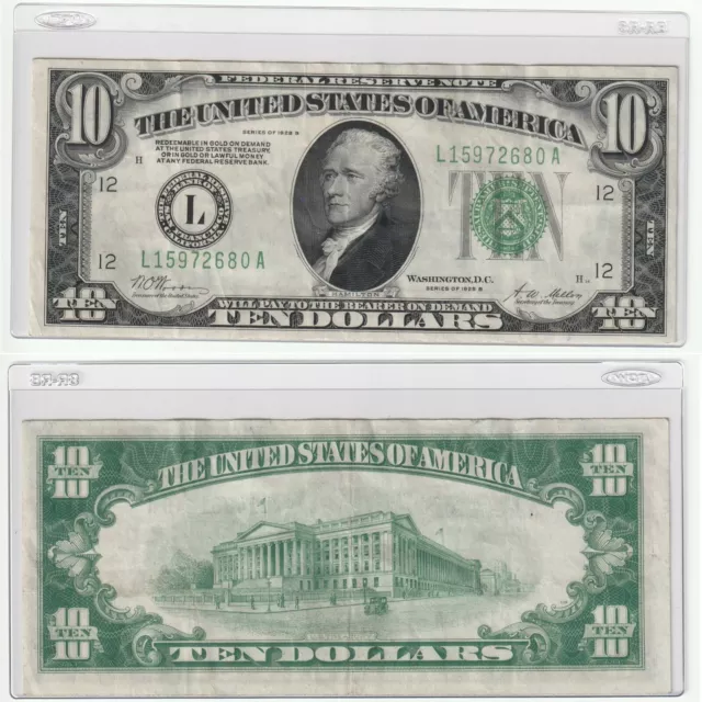 Rare 1928 $10 Ten Dollar Federal Reserve Note Gold Clause Green Seal Bill