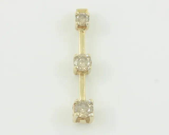10K Gold .40 CT TW Champagne Diamond Three Stone Necklace Pendant Estate Jewelry