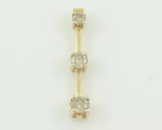 10K Gold .40 CT TW Champagne Diamond Three Stone Necklace Pendant Estate Jewelry