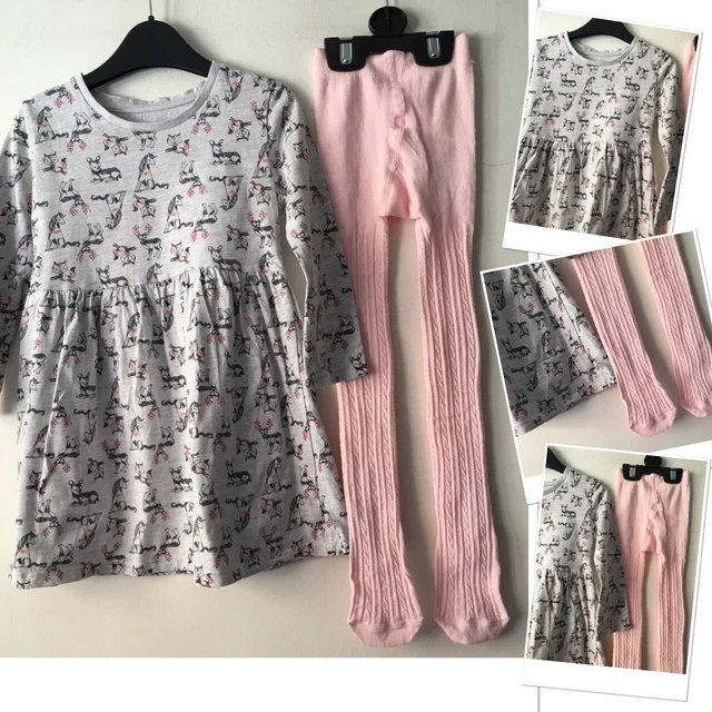 Matalan Girls Cute Flounce Dress Exc U & New M&S Pink Cable Tights 3-4 Years