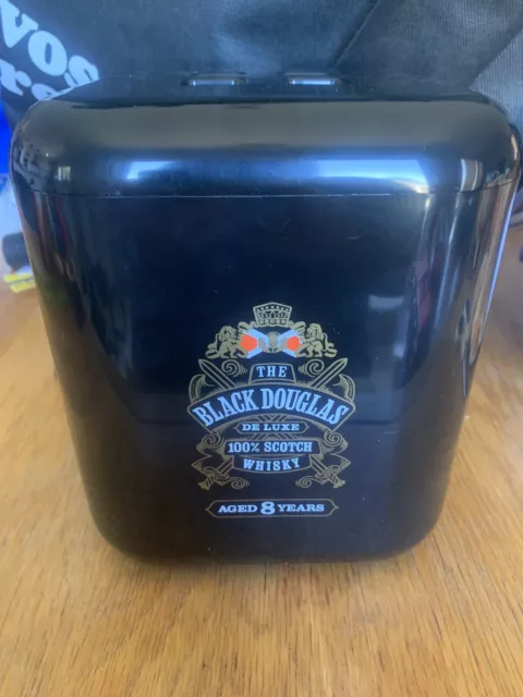 Vintage Black Douglas Scotch Whisky Square Black Plastic Ice Bucket Promotional