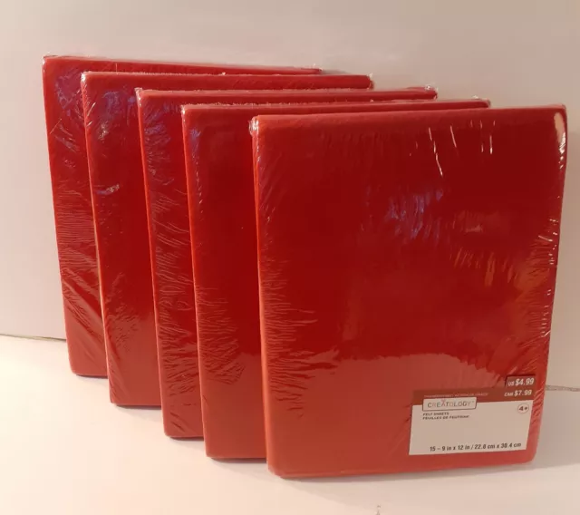 5 NIP Creatology Red Felt Sheets 15 Piece each pack - 9" X 12" - NEW