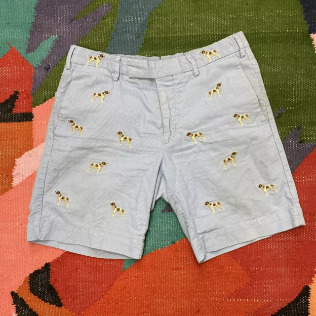 Polo Ralph Lauren Corduroy Shorts, Embroidered Dogs, Light Blue, Rare, Mens W30