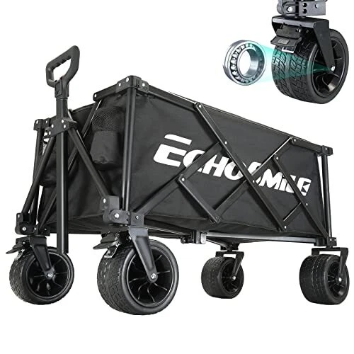 Collapsible Folding Wagon Cart, Beach Wagon for Sand with Big Wheels, Heavy