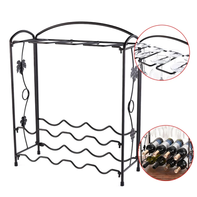 Wine Rack Table Wine Racks Countertop Wooden Wine 8 Bottle Holder Shelf Metal US