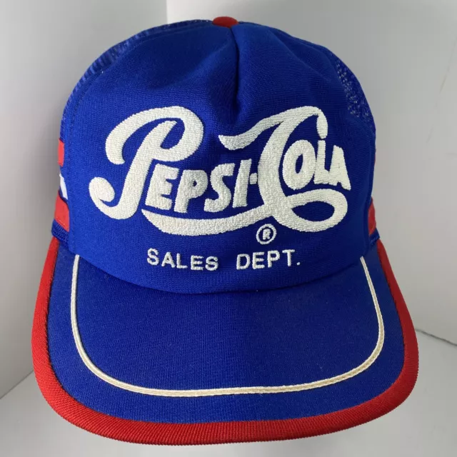 Vintage PEPSI COLA 3 Three Stripe Sales Dept Snapback Mesh Trucker Hat Cap USA