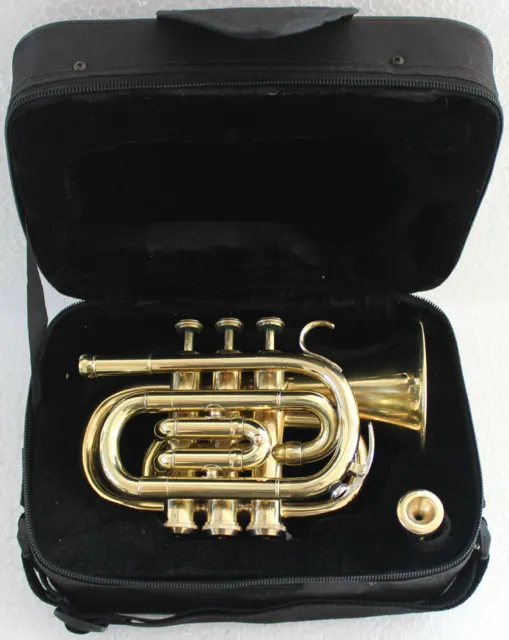 BEAUTIFUL QUALITY SOUNDS NEW BRASS FINISH Bb POCKET TRUMPET FREE CASE+MOUTHPIECE