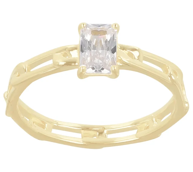 Diamonique CZ Emerald-cut Paperclip Link Ring Size 6 Sterling Silver