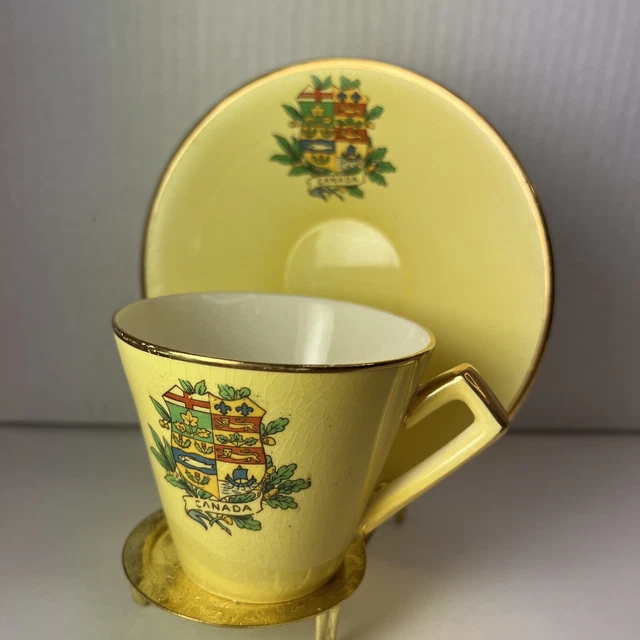 Royal Winton Grimwades Yellow Tea Cup + Saucer Vtg Canada *Crazing