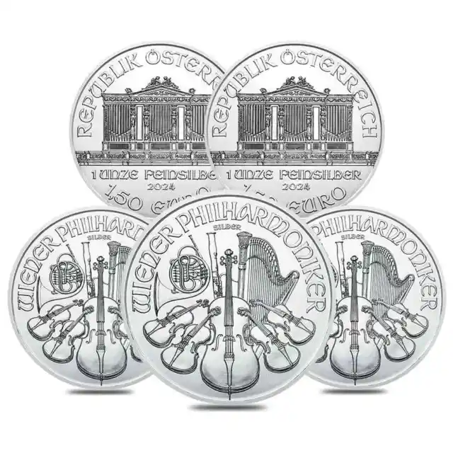Lot of 5 - 2024 1 oz Austrian Silver Philharmonic Coin BU