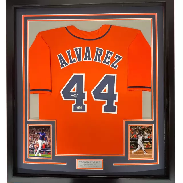 Framed Facsimile Autographed Yordan Alvarez 33x42 Reprint Laser Auto Jersey