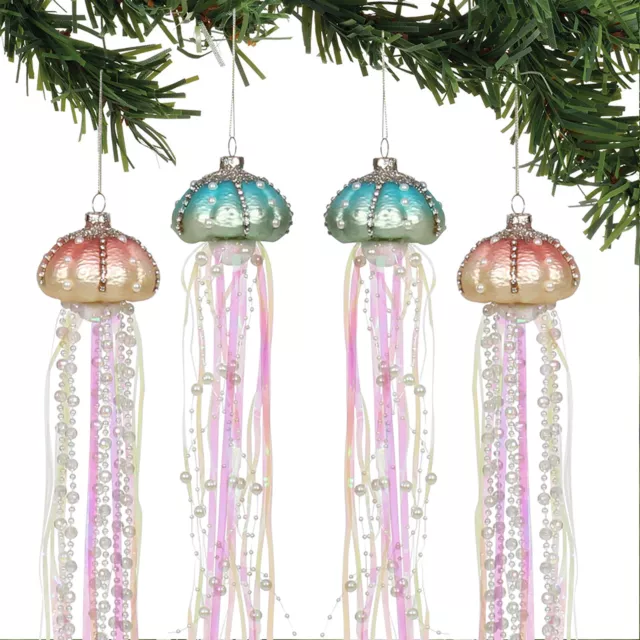 4-Piece Glass Pendant Set Glass Jellyfish Christmas Ornaments