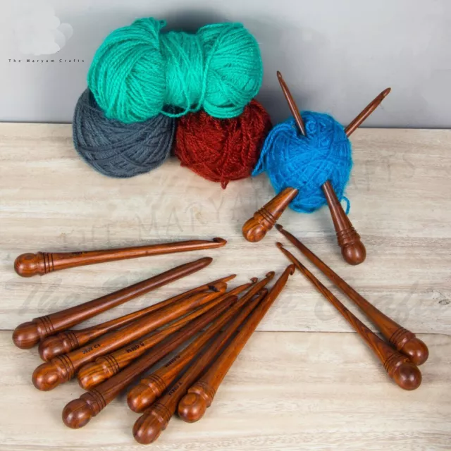 Wooden Crochet Hooks Set of 11, Ergonomic Knitting Needles Hook Yarn  Sustainable