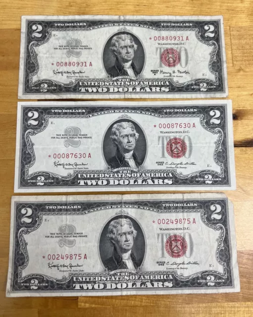 ✯ $2 Red Seal STAR Notes Currency ✯ Old Estate Two Dollar Bill Rare ✯