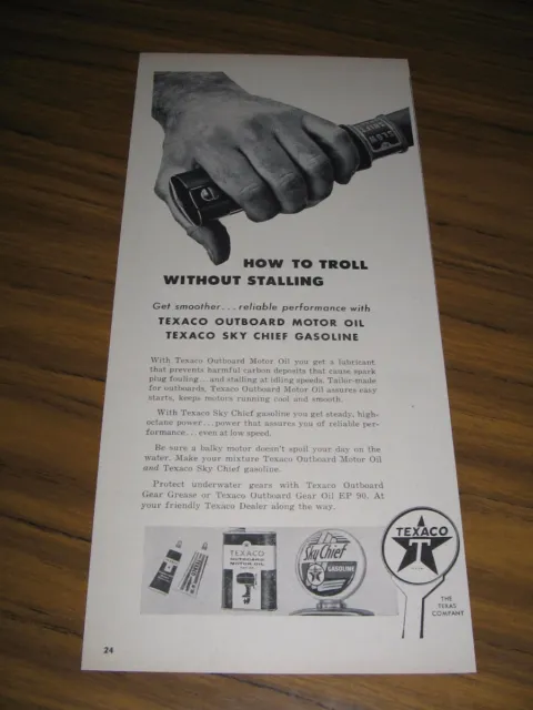 1958 Print Ad Texaco Outboard Motor Oil & Sky Chief Gasoline