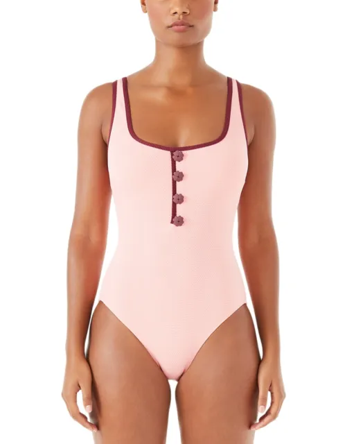 Kate Spade One Piece Medium Swimsuit Pink Buttons Textured $145 MSRP NEW