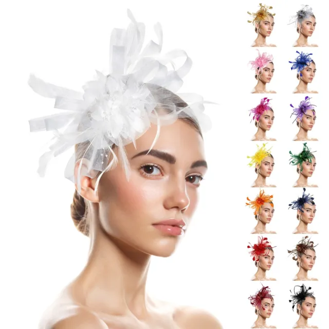 Fascinator Hats for Women Feather Flower Hair Clip Brooch Wedding Tea Party