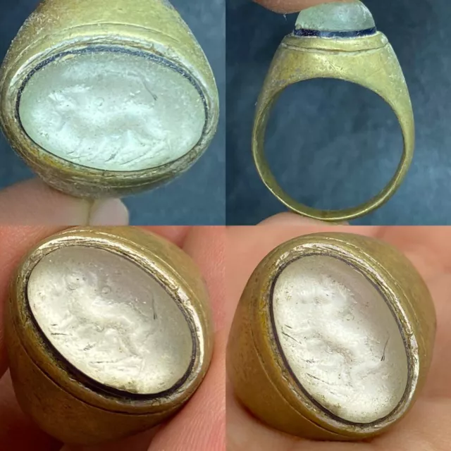 Afghanistan Wonderful Ancient Roman Glass intaglio beautiful Old bronze Ring