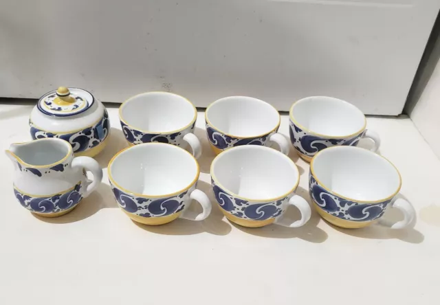 14pc Herend Village Pottery "Splash" Cups, Saucers, creamer pitcher, sugar bowl