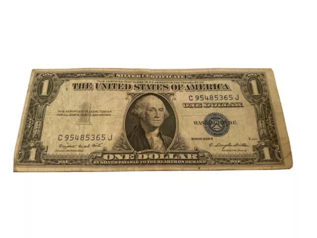 1935 G Silver Certificate One Dollar Bill Note Blue Seal