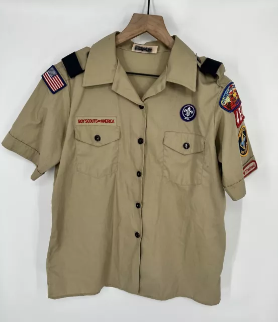 Boy Scouts Of America Women’s Uniform Blouse Beige Tan Short Sleeve Size Large