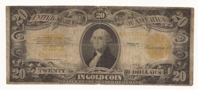 1922 $20 Dollar Bill Gold Certificate Awesome Large Size Note 674-DCFM