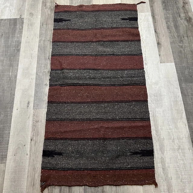 VTG Native American Indian Wool Rug Red/Gray Striped Knit 70s USA Saddle Blanket