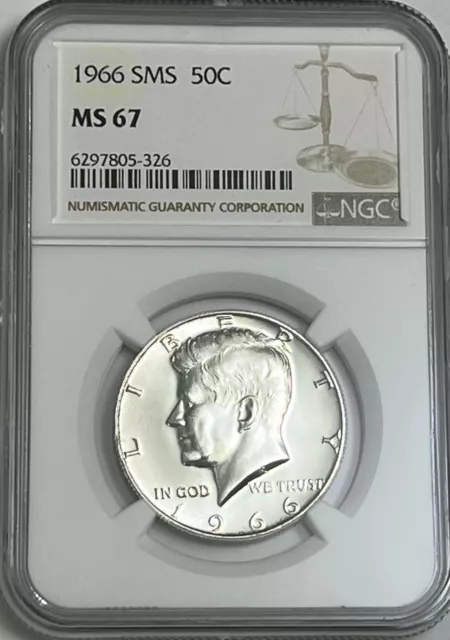 1966 Sms Silver Kennedy Half Dollar Ngc Ms67 Gem Special Mint Set 50C White Lbl