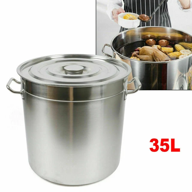35L Großer Topf Edelstahl Suppentopf mit Deckel Eintopf Suppe Deep Stockpot DE