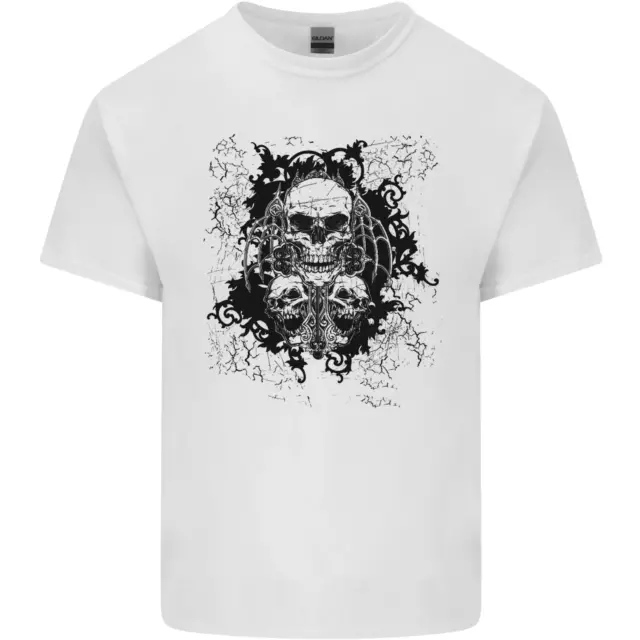 T-shirt da uomo cotone tatuaggio gotico tre teschi