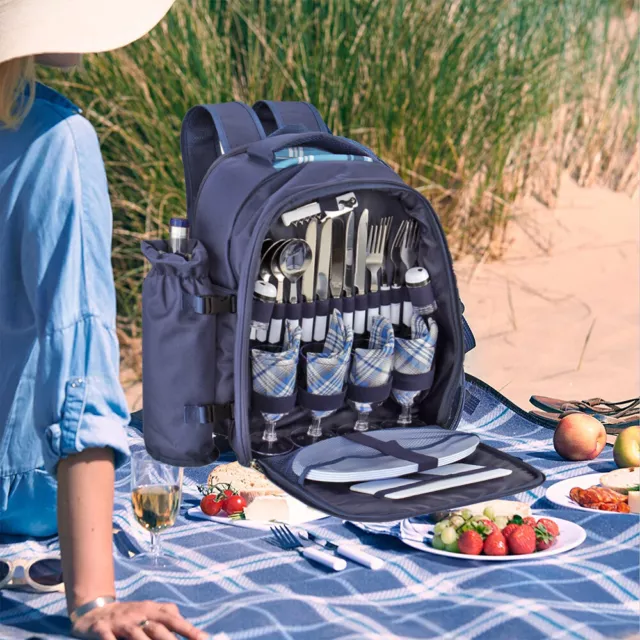 Viviendo Picnic Backpack for 4 Person Insulated Leakproof Cooler Bag Cutlerry 3