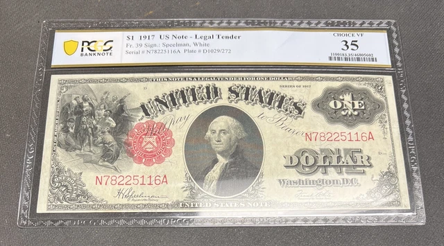 $1 1917 Legal Tender Fr#39 PCGS Choice VF35 Large U.S. Note Very Fine