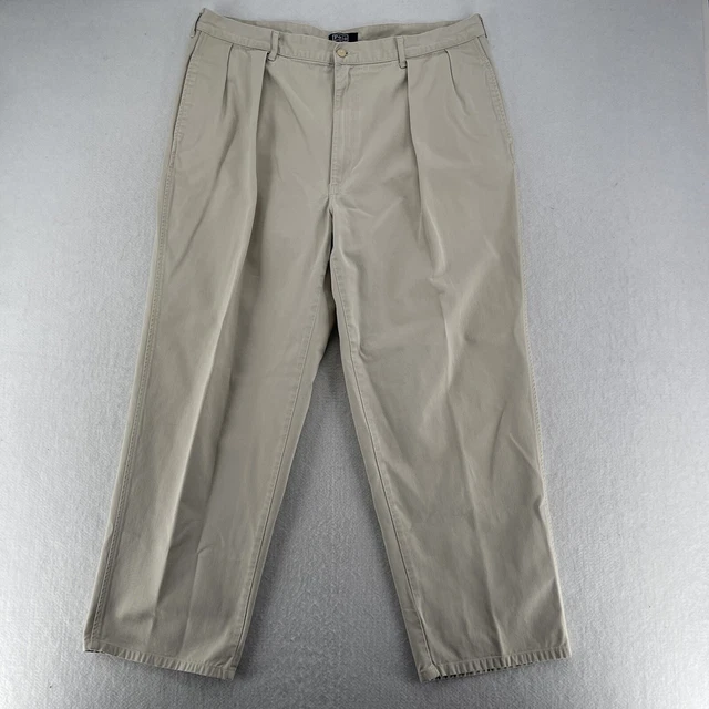 Vintage Polo Ralph Lauren Chino Pants Beige White Mens Size 40 40x30 USA