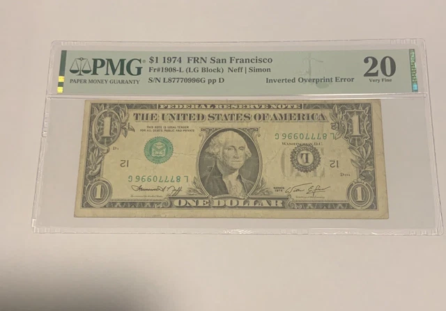 1974 $1 Fed Inverted Overprint Error Note Pmg  Very  Fine  20 ￼