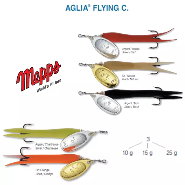 MEPPS AGLIA FLYING C POIDS 10 g 15 g 25 g TRUITE SAUMON BROCHET BAR