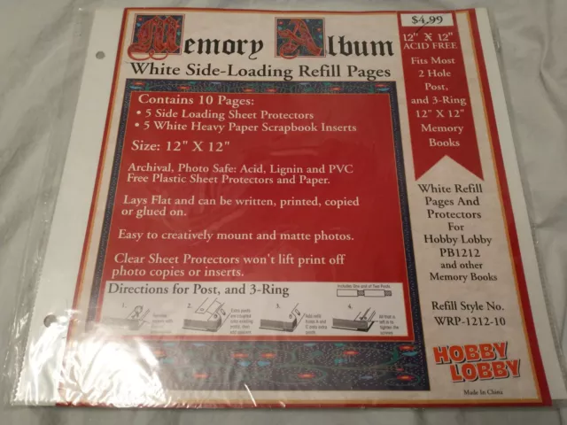 Páginas de recarga y protectores de carga lateral blancos para álbum con memoria de hobby lobby 12x12