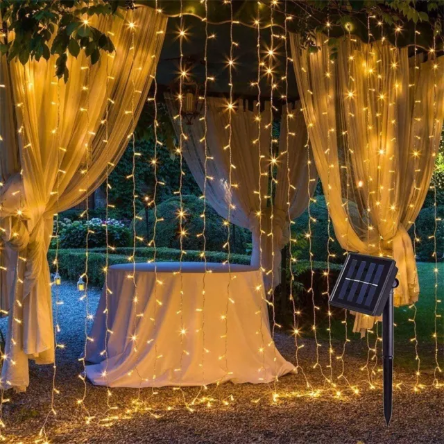 Solar Power Curtain Fairy String Lights 200 LED Wedding Garden Party Xmas Decor 2